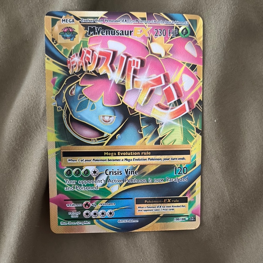 Pokemon Mega Venusaur EX Card - Blue, Green, Yellow